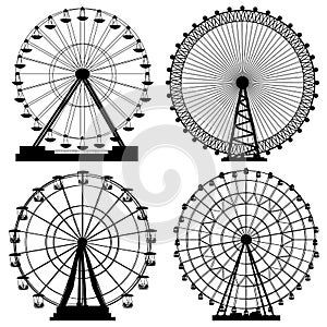 Set of silhouettes Ferris Wheel.