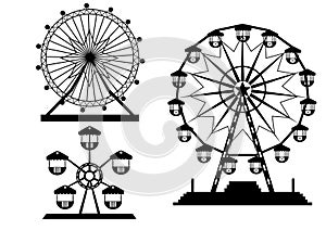 Set of silhouettes Ferris Wheel from amusement park, illustrations