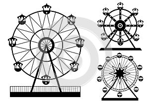 Set of silhouettes Ferris Wheel from  amusement park, vector illustrations