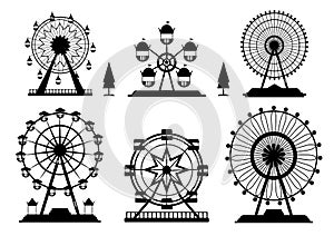 Set of silhouettes Ferris Wheel from amusement park,vector illustrations