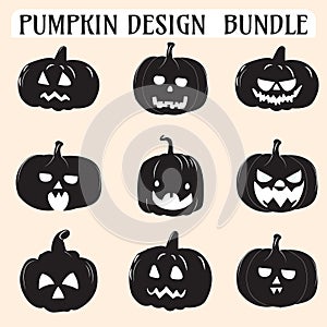 Set of Silhouettes Halloween Pumpkin bundle Vector Art, Clipart pumpkin vector elements