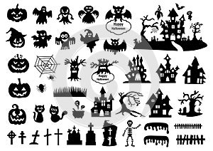 Set of silhouettes of Halloween on a white background. Vector illustration