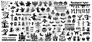 Set of silhouettes of Halloween on a white background. Vector illustration
