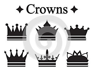 Set of silhouettes king crown or pope tiara.Vector illustration