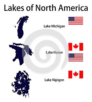 Set of silhouettes of the largest lakes of North America  vector photo