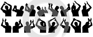 Set of silhouettes of man. Clapping hand, waving hands, applauding man. Vector illustration