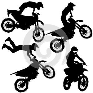 Set silhouettes Motocross rider on a motorcycle