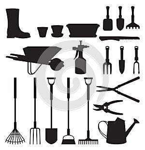 Set of silhouettes of objects garden tools