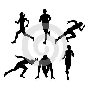 Set of silhouettes of people running sports