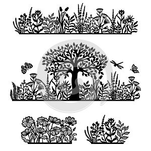 Set of silhouettes of plant themes.