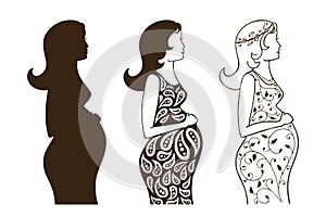 Set silhouettes of a pregnant girl.