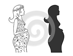 Set silhouettes of a pregnant girl.