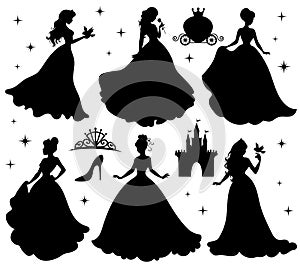 Set of silhouettes of princess