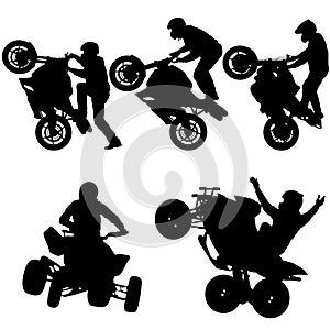 Set silhouettes Rider participates motocross championship on white background