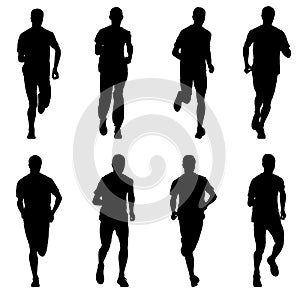 Set of silhouettes. Runners on sprint, men