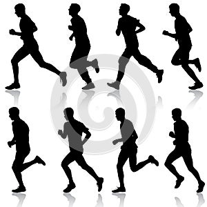 Set of silhouettes. Runners on sprint, men. vector