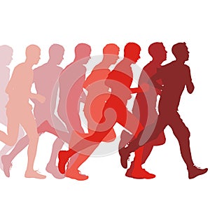 Set of silhouettes. Runners on sprint, men. vector