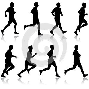 Set of silhouettes. Runners on sprint, men. vector illustration