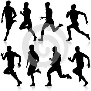 Set of silhouettes Runners on sprint men vector illustration