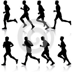 Set of silhouettes Runners on sprint, men vector illustration