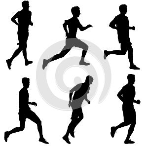 Set of silhouettes. Runners on sprint, men. vector illustration