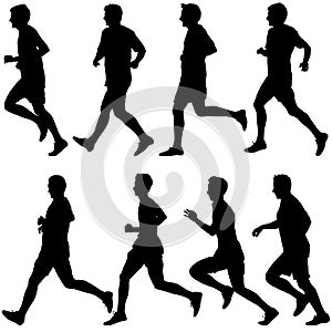 Set of silhouettes. Runners on sprint, men. vector illustration