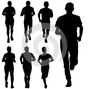 Set of silhouettes. Runners on sprint, men. vector illustration