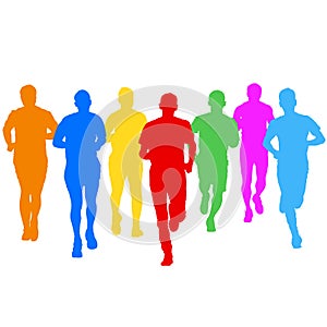 Set of silhouettes. Runners on sprint, men. vector illustration