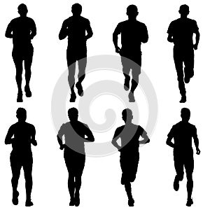 Set of silhouettes. Runners on sprint, men. vector illustration