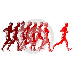 Set of silhouettes. Runners on sprint, men and woman