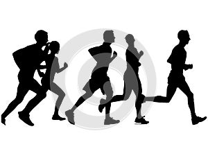 Set of silhouettes of running men and women.