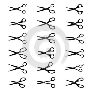 Set of silhouettes of scissors, vector illustration