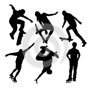 Set of silhouettes of skateboarders performing tricks