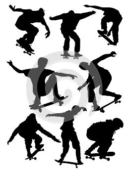 Set of silhouettes of skateboarders vector