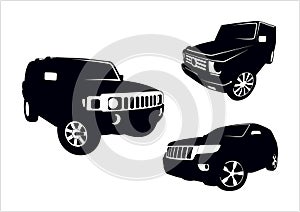 Set of silhouettes of SUVs