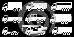 Set of silhouettes of trucks. Vector illustration.