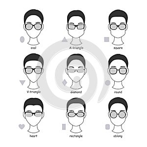 Set of silhouettes of various types of spectacle eyeglasses