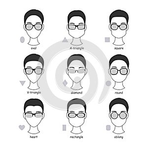 Set of silhouettes of various types of spectacle eyeglasses photo