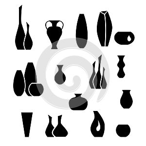 Set silhouettes of vases, black interior element