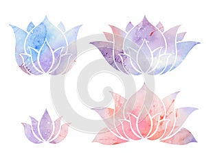 Sada skládající se z z akvarel lotosy. purpurová a růžový voda. vektor květiny loga ikony a etikety 