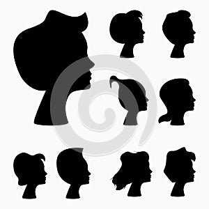 A set of silhouettes of women with different hairstyles. Vector illustration design for your project
