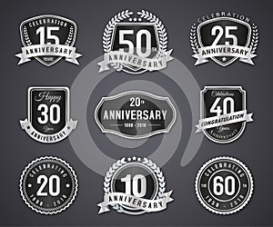 Set silver badge and label of anniversary