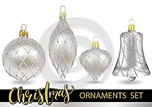 Set of Silver Christmas Ornaments with Pattern