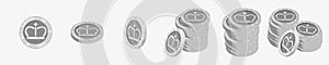 Set of silver coins from different points of view. Vector illustration.