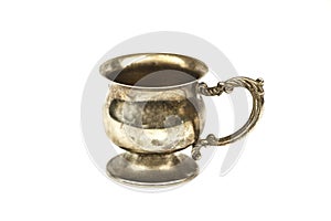 Set of silver dishes for tea or coffee Isolated on a white background. Silver tea or coffee set of utensils on a white background.