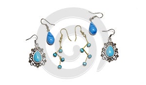 Set of Silver and Gold Earrings with Turquoise Beads
