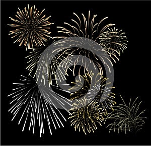 Set of silver and golden fireworks