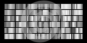 Set of silver metal gradients isolated on black background. Vector illustration