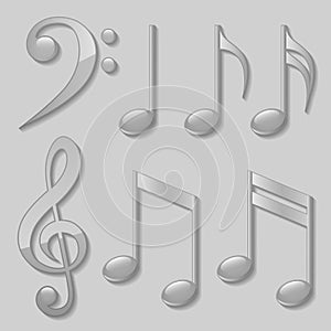 Set of silver music notes