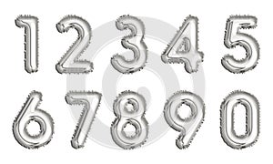 Set of silver numbers made of inflatable balloons isolated